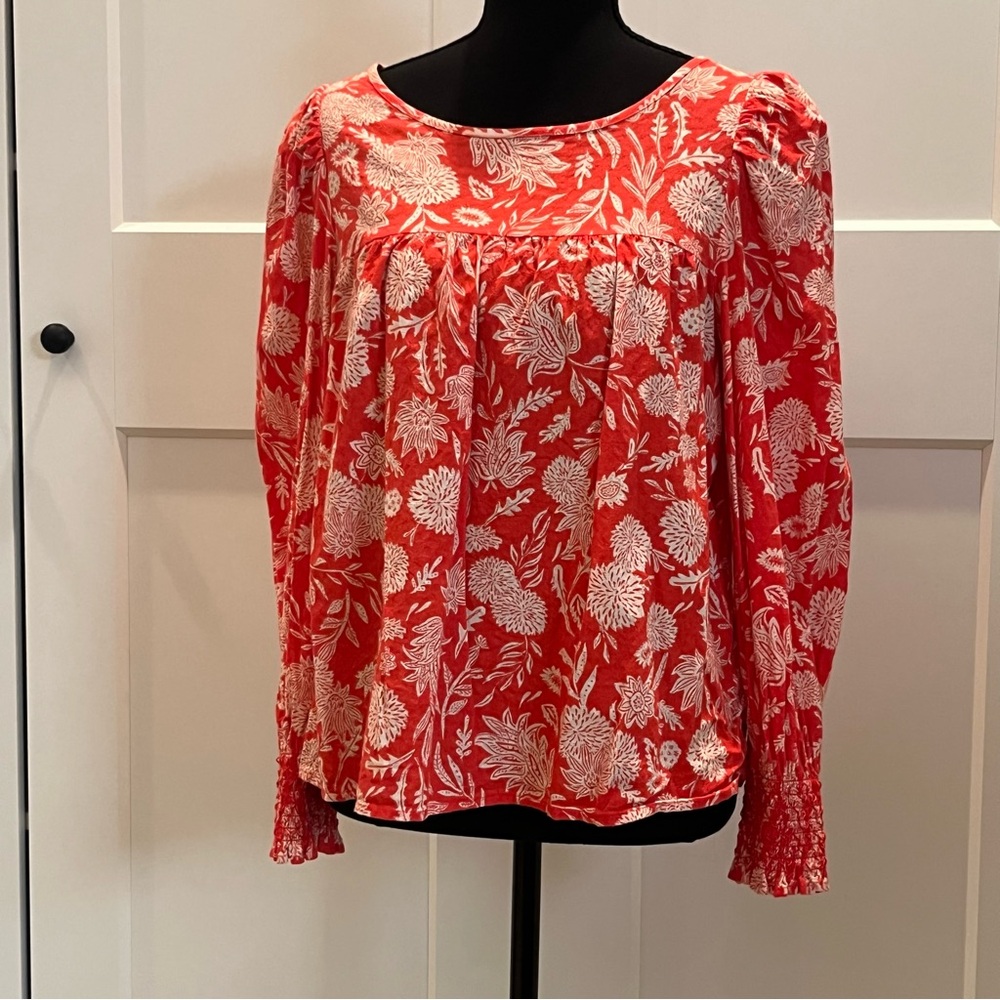 Universal Thread Orange Top Floral Boho Casual Colorful Cottagecore Size M